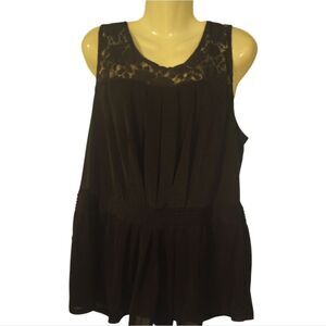 Worthington pleated elastic waist sleeveless top  with lace straps